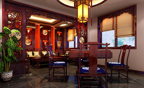 长坡镇古典中式风格茶楼包间设计装修效果图