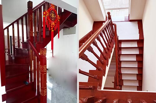 长坡镇自建别墅中式实木楼梯全屋定制设计效果图